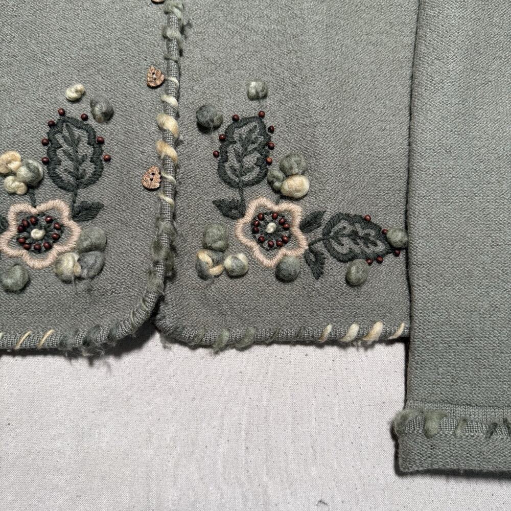 Vtg Nordic Design Womens Large Wool Knit Floral Leaves Button Cardigan Sweater - Picture 3 of 8